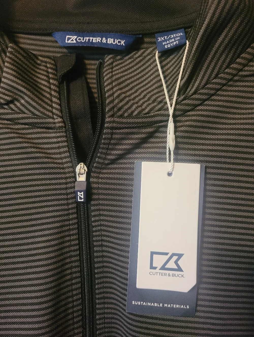 Cutter & Buck Quarter-Zip Pullover 3XT Black Gray Striped UV Protect NWT